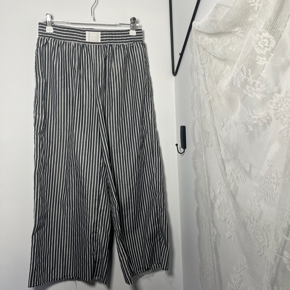 Commense Charcoal Pinstripe Smocked Top